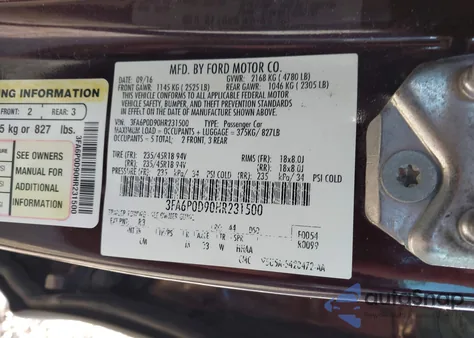 2017 Ford Fusion Titanium z USA, uszkodzony, nr VIN 3FA6P0D90HR231500